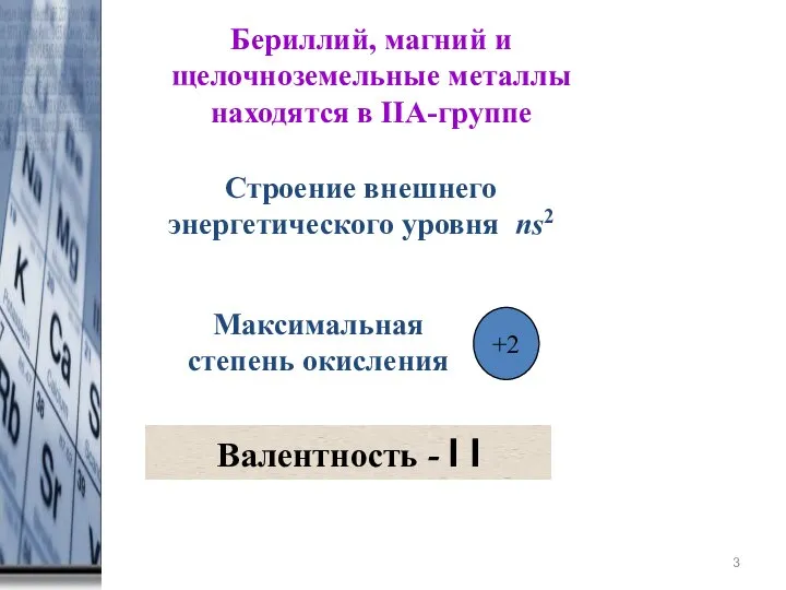 * Бериллий, магний и щелочноземельные металлы находятся в IIA-группе Максимальная степень