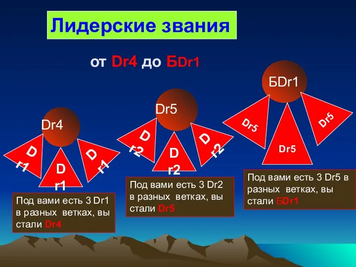 Лидерские звания Dr4 Под вами есть 3 Dr1 в разных ветках,