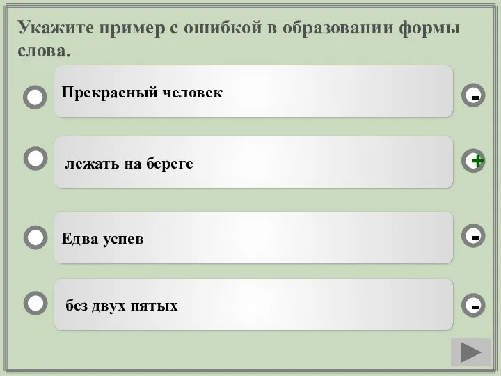 Укажите пример с ошибкой в образовании формы слова. лежать на береге