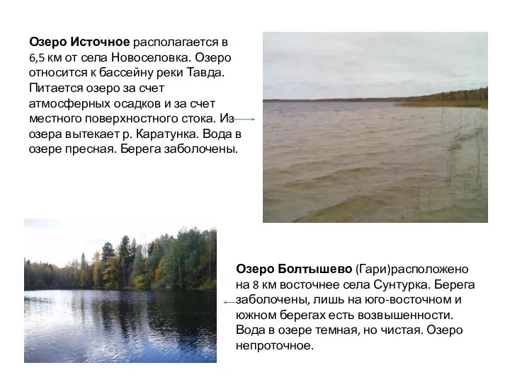 Озеро Источное располагается в 6,5 км от села Новоселовка. Озеро относится