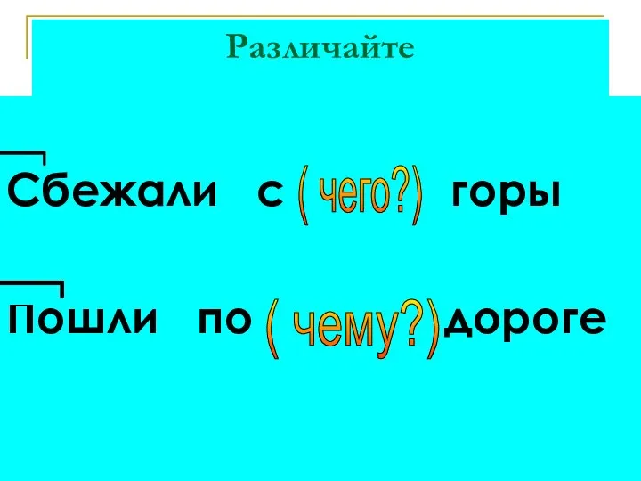 Различайте Сбежали с горы Пошли по дороге ( чего?) ( чему?)