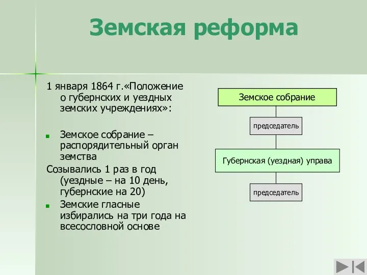 Земская реформа 1 января 1864 г.«Положение о губернских и уездных земских