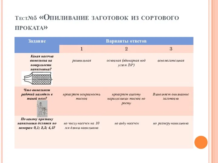 Тест№5 «Опиливание заготовок из сортового проката»