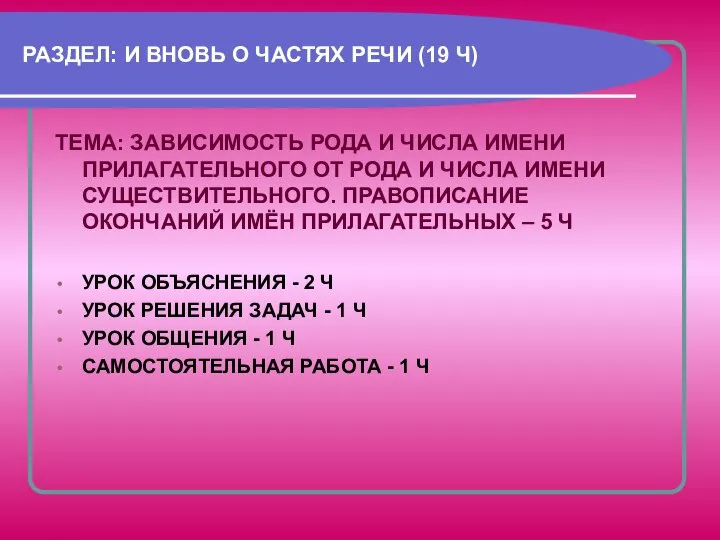 РАЗДЕЛ: И ВНОВЬ О ЧАСТЯХ РЕЧИ (19 Ч) ТЕМА: ЗАВИСИМОСТЬ РОДА