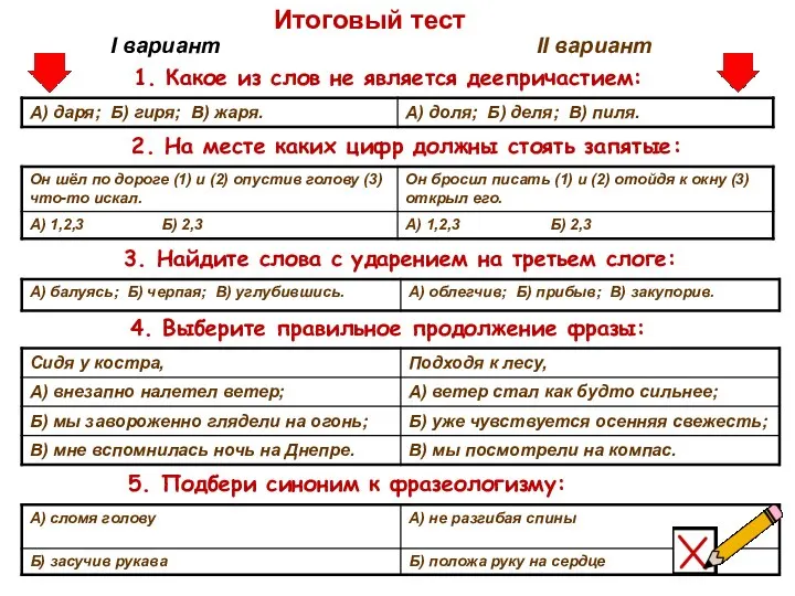 I вариант II вариант Итоговый тест 1. Какое из слов не