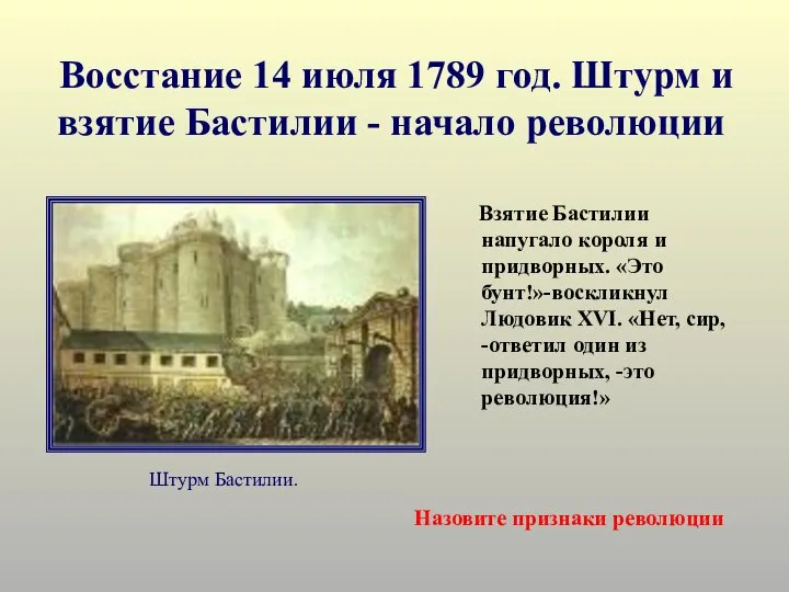 Восстание 14 июля 1789 год. Штурм и взятие Бастилии - начало