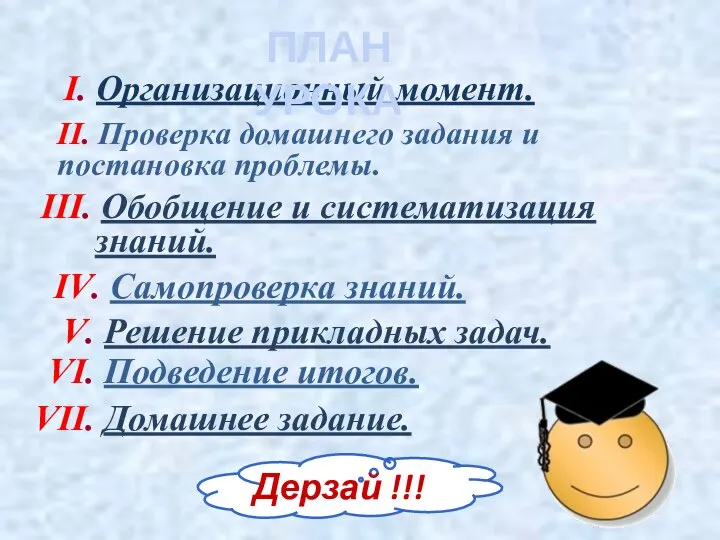 II. Проверка домашнего задания и постановка проблемы. I. Организационный момент. III.