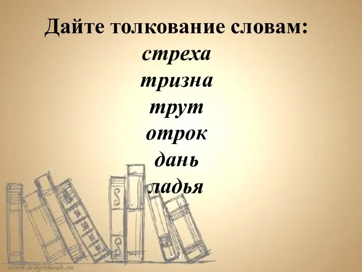 Дайте толкование словам: стреха тризна трут отрок дань ладья