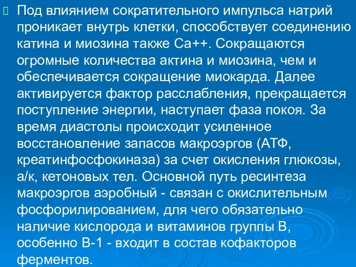 Под влиянием сократительного импульса натрий проникает внутрь клетки, способствует соединению катина