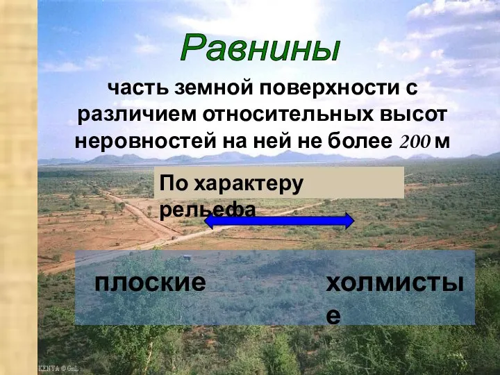 Равнины часть земной поверхности с различием относительных высот неровностей на ней