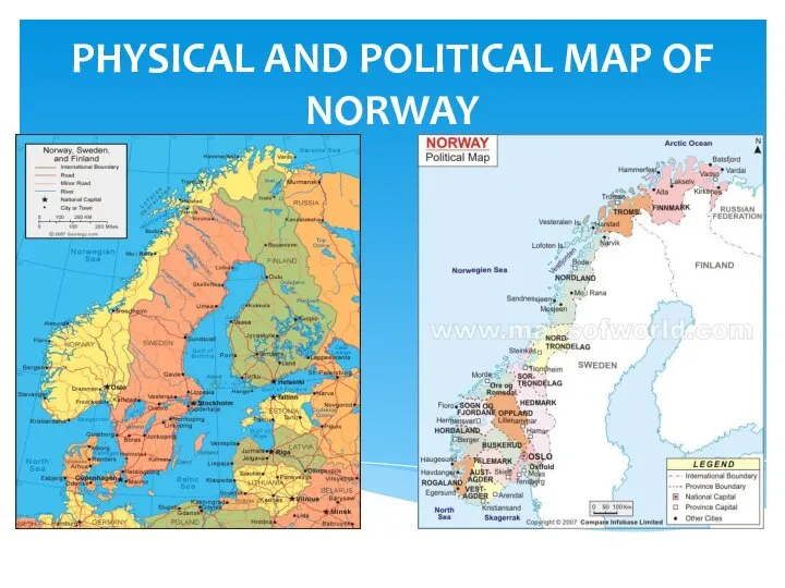 PHYSICAL AND POLITICAL MAP OF NORWAY