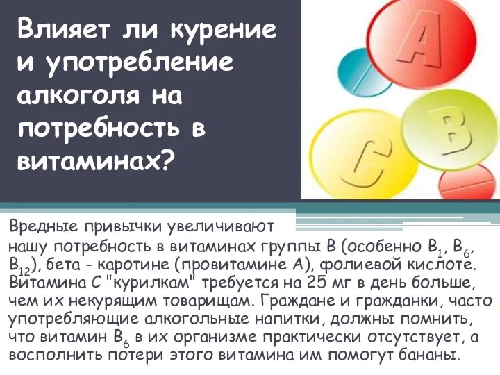 Влияет ли курение и употребление алкоголя на потребность в витаминах? Вредные