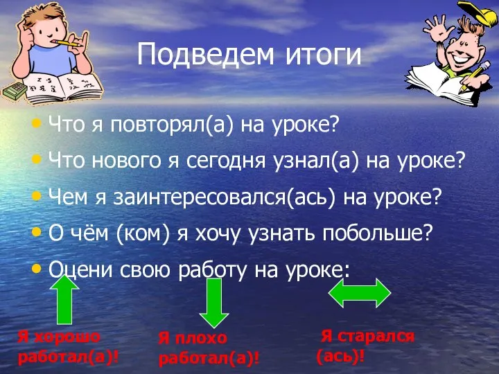 Подведем итоги Что я повторял(а) на уроке? Что нового я сегодня