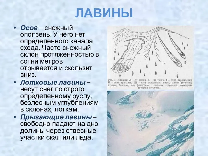 ЛАВИНЫ Осов – снежный оползень. У него нет определенного канала схода.