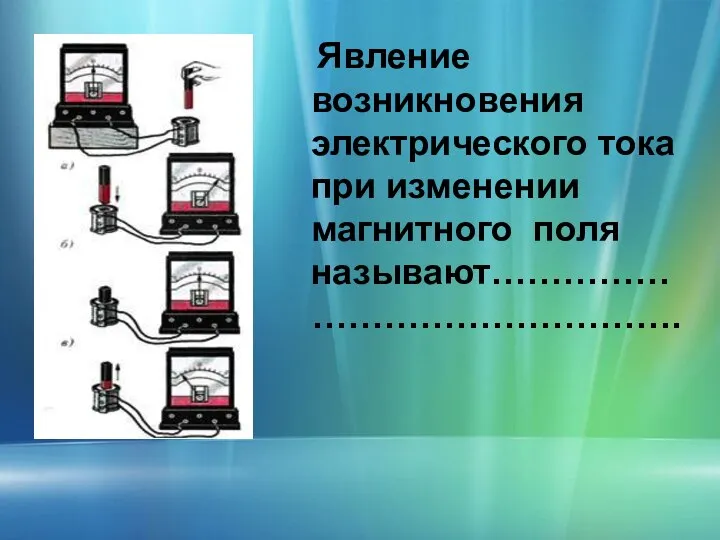 Явление возникновения электрического тока при изменении магнитного поля называют……………………………………….