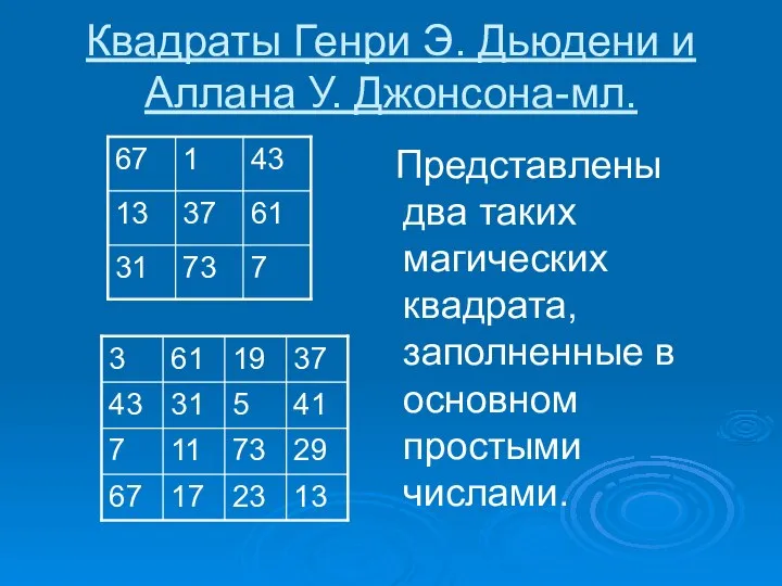 Квадраты Генри Э. Дьюдени и Аллана У. Джонсона-мл. Представлены два таких