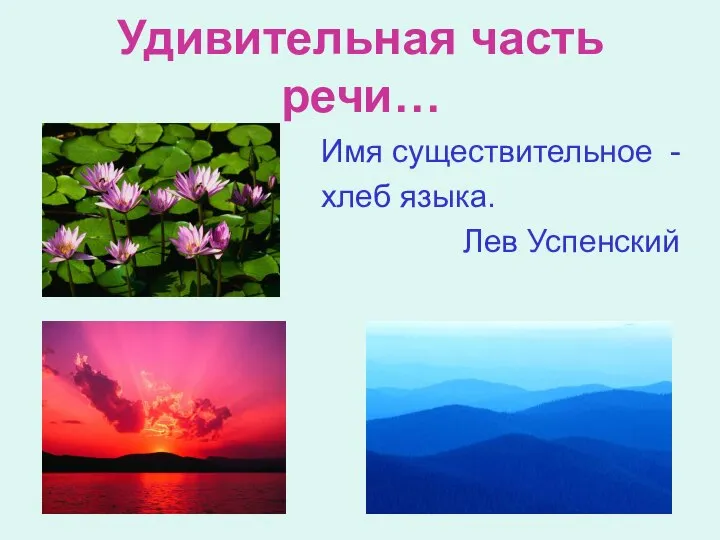 Удивительная часть речи… Имя существительное - хлеб языка. Лев Успенский