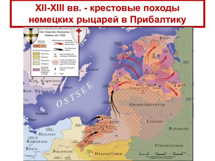 XII-XIII вв. - крестовые походы немецких рыцарей в Прибалтику