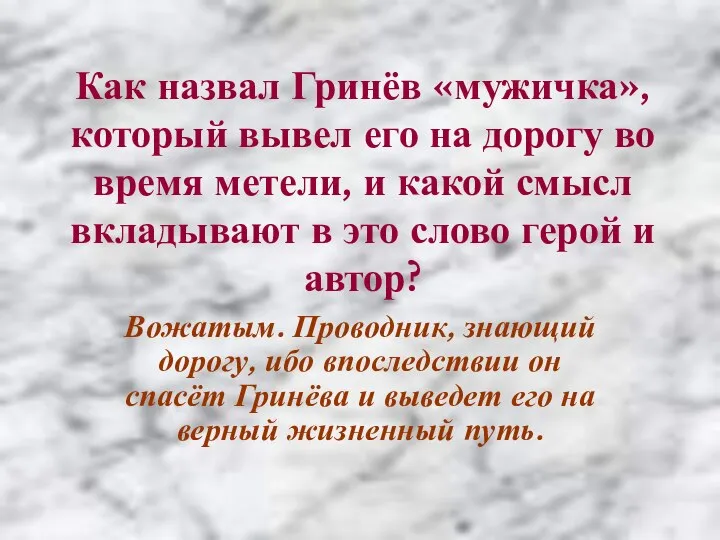 Как назвал Гринёв «мужичка», который вывел его на дорогу во время