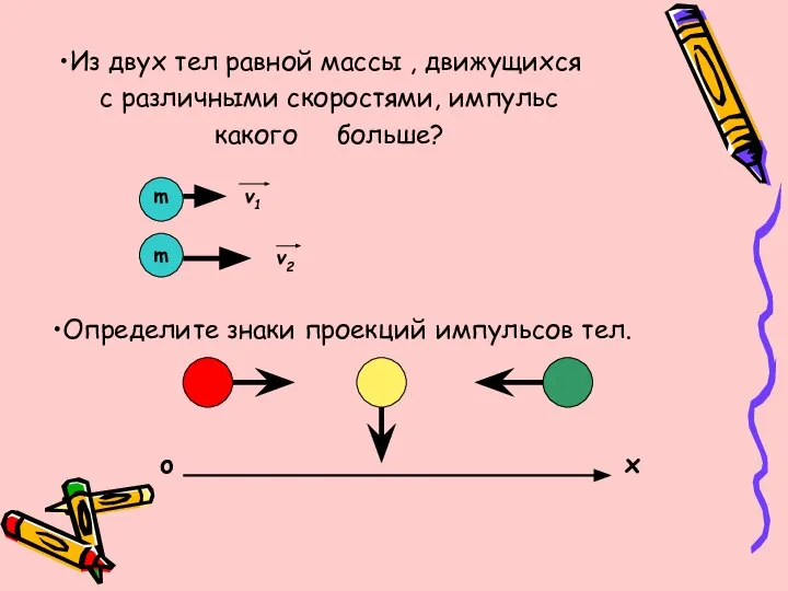 Из двух тел равной массы , движущихся с различными скоростями, импульс