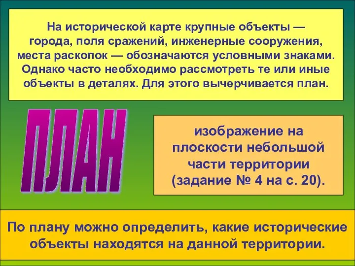 На исторической карте крупные объекты — города, поля сражений, инженерные сооружения,