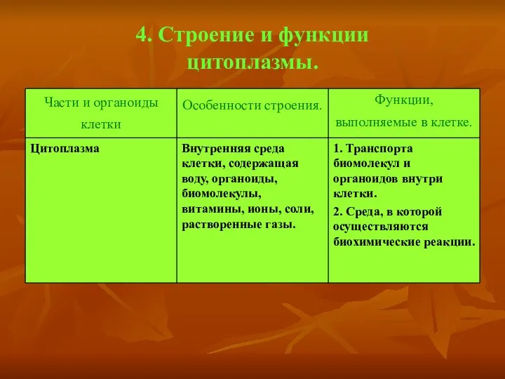 4. Строение и функции цитоплазмы.