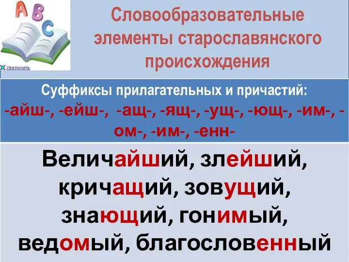 Словообразовательные элементы старославянского происхождения