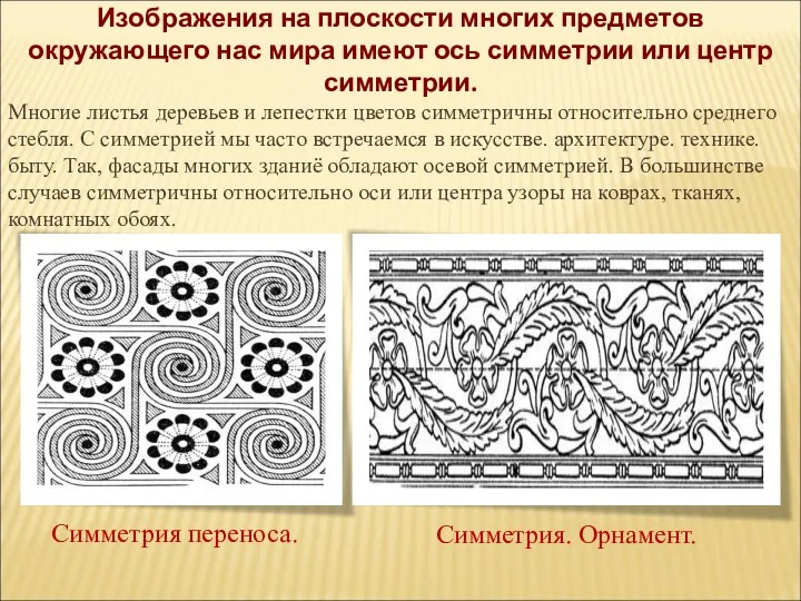 Изображения на плоскости многих предметов окружающего нас мира имеют ось симметрии