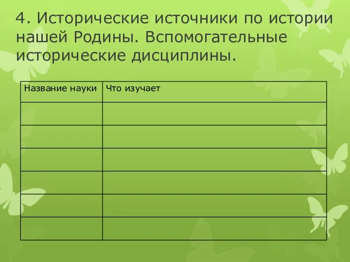 4. Исторические источники по истории нашей Родины. Вспомогательные исторические дисциплины.