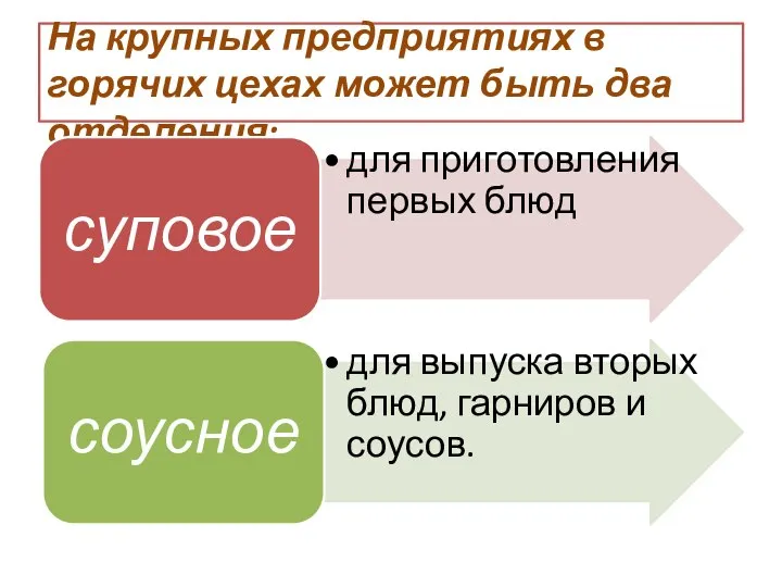 На крупных предприятиях в горячих цехах может быть два отделения: