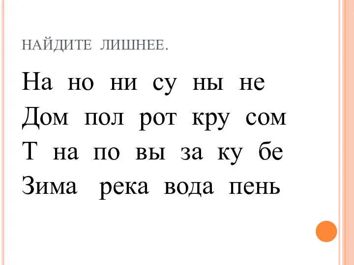 НАЙДИТЕ ЛИШНЕЕ. На но ни су ны не Дом пол рот