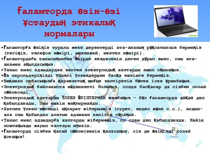 Ғаламторда өзін-өзі ұстаудың этикалық нормалары Ғаламторға өзіңіз туралы жеке деректерді ата-ананың