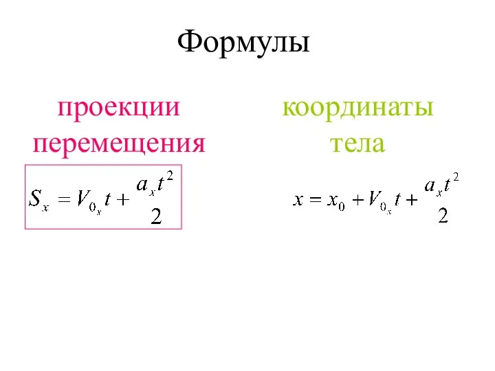 Формулы проекции перемещения координаты тела