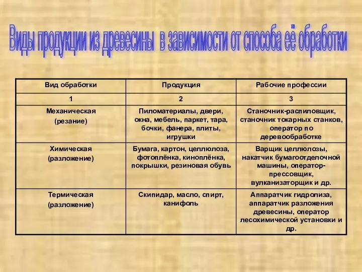 Виды продукции из древесины в зависимости от способа её обработки