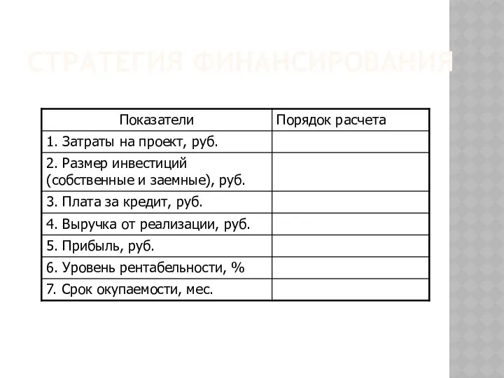 СТРАТЕГИЯ ФИНАНСИРОВАНИЯ ЭФФЕКТИВНОСТЬ БИЗНЕС-ПЛАНА