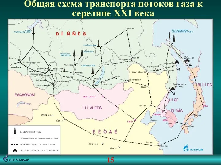 15 Общая схема транспорта потоков газа к середине XXI века