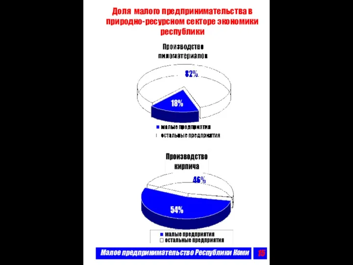 Малое предпринимательство Республики Коми Доля малого предпринимательства в природно-ресурсном секторе экономики республики