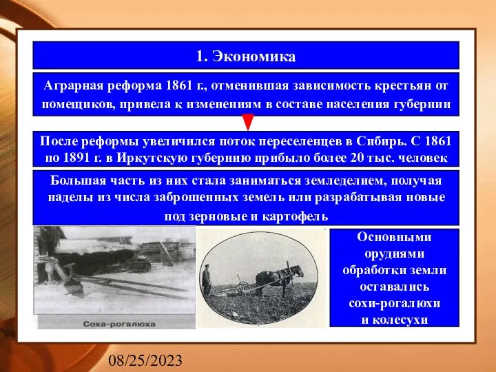 08/25/2023 1. Экономика Аграрная реформа 1861 г., отменившая зависимость крестьян от