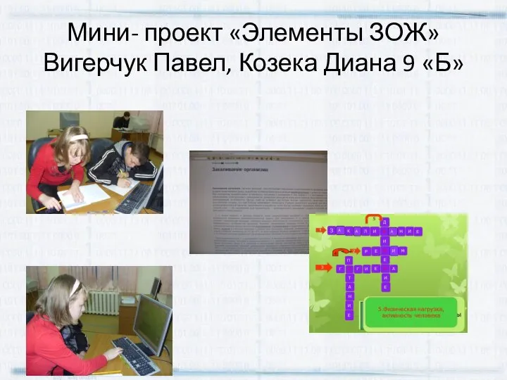 Мини- проект «Элементы ЗОЖ» Вигерчук Павел, Козека Диана 9 «Б»