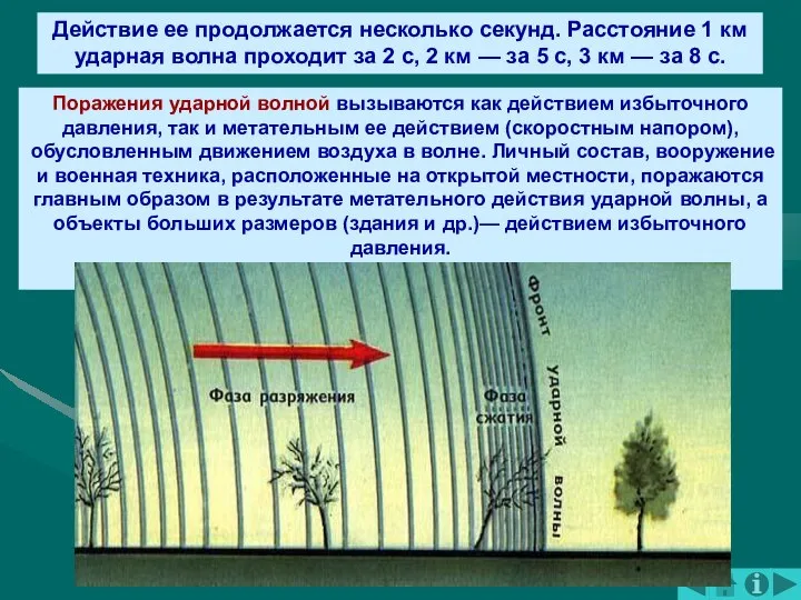 Действие ее продолжается несколько секунд. Расстояние 1 км ударная волна проходит