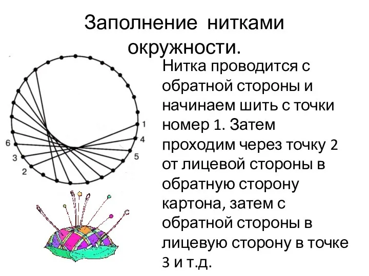 Нитка проводится с обратной стороны и начинаем шить с точки номер