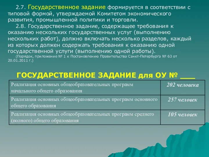 2.7. Государственное задание формируется в соответствии с типовой формой, утверждаемой Комитетом