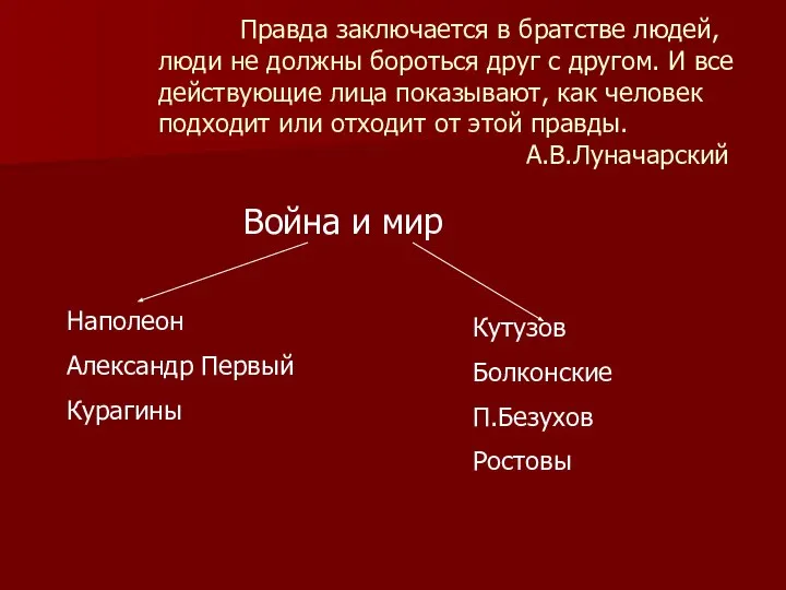 Правда заключается в братстве людей, люди не должны бороться друг с