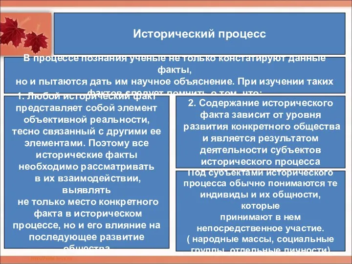 Исторический процесс В процессе познания ученые не только констатируют данные факты,