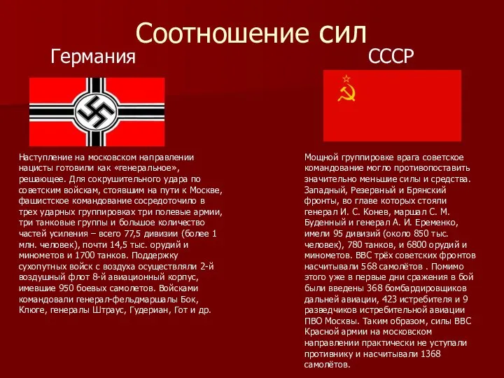 Соотношение сил Наступление на московском направлении нацисты готовили как «генеральное», решающее.