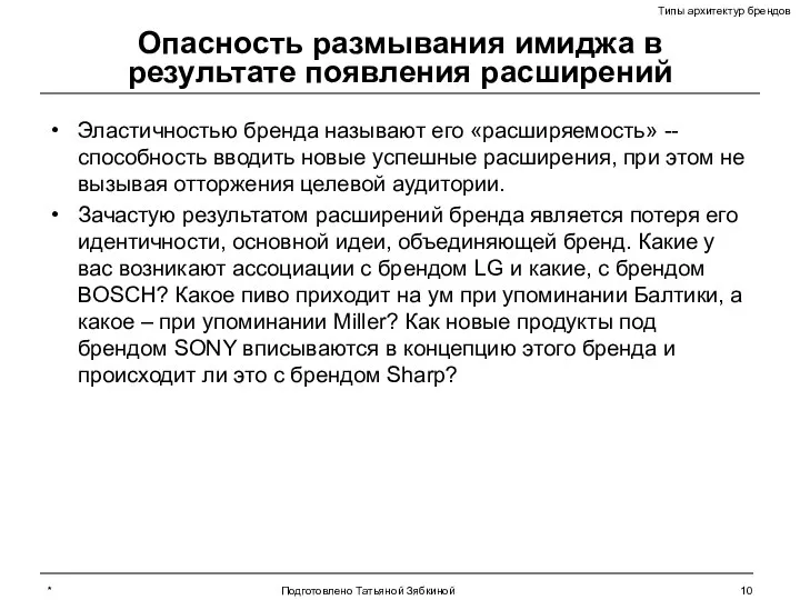 * Подготовлено Татьяной Зябкиной Опасность размывания имиджа в результате появления расширений