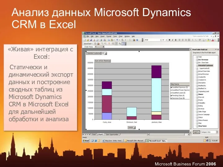 «Живая» интеграция с Excel: Статически и динамический экспорт данных и построение