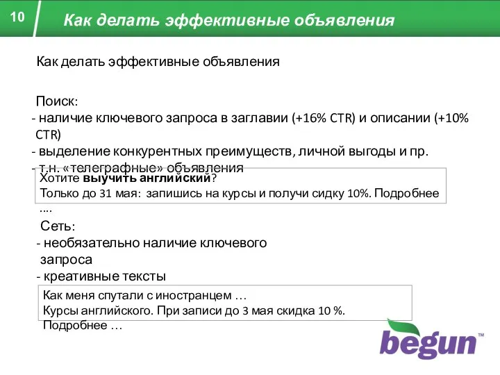 Как делать эффективные объявления Как делать эффективные объявления Поиск: наличие ключевого