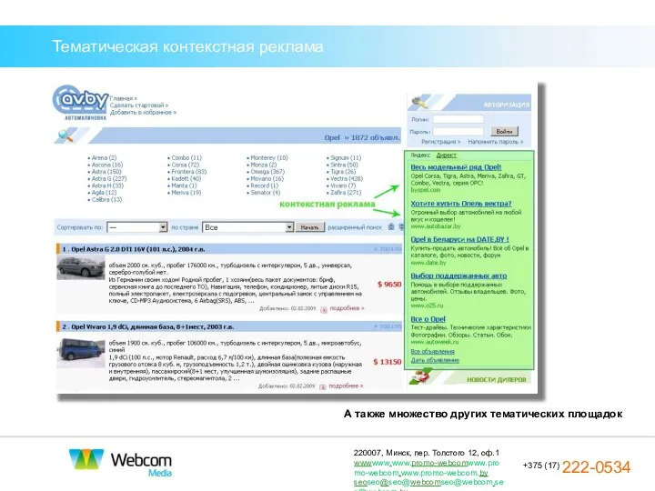 Тематическая контекстная реклама А также множество других тематических площадок