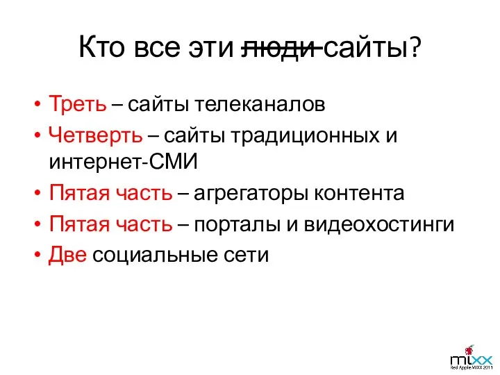 Кто все эти люди сайты? Треть – сайты телеканалов Четверть –